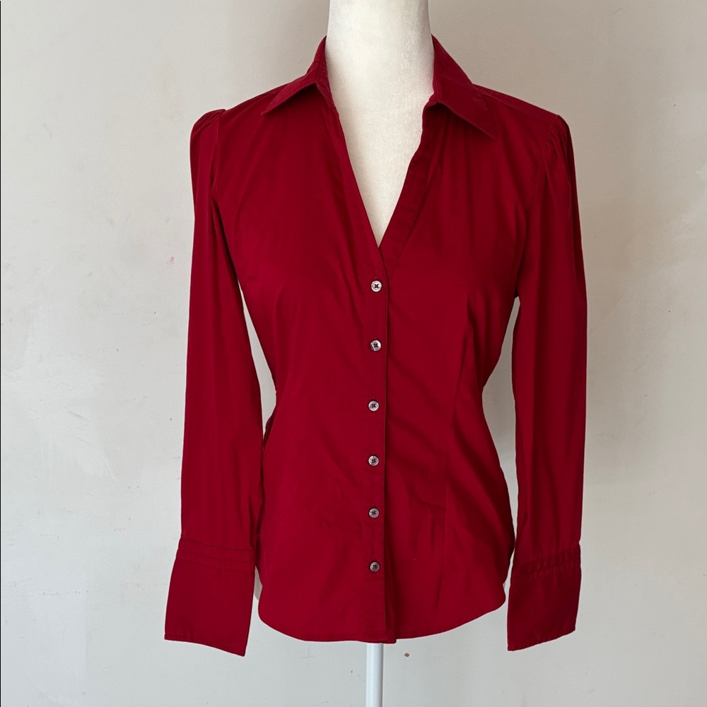 Express Red Button-Up Women's Blouse
